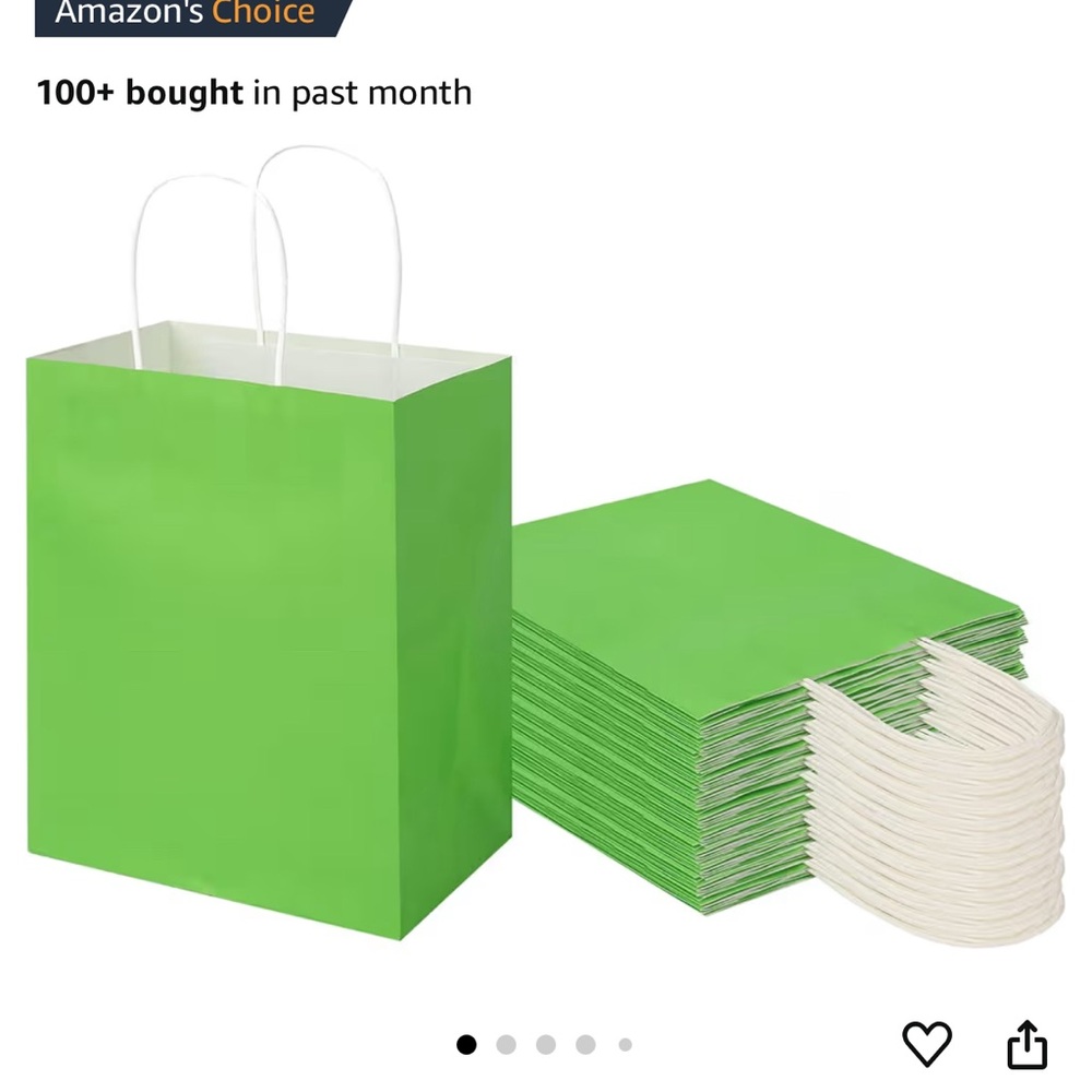 50 Pack 8x4.75x10 Inch Grass Green Kraft Paper Bags with Handles Bulk, Gift Bags